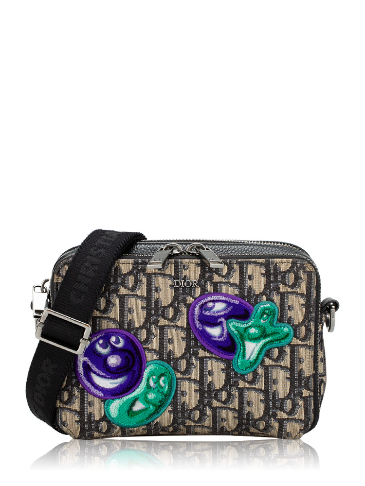 X KENNY SCHARF Oblique Patches Pouch with Strap Charcoal