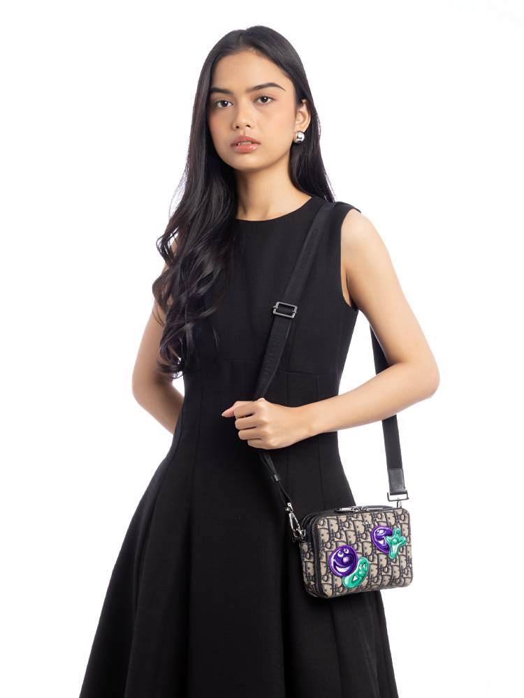 X KENNY SCHARF Oblique Patches Pouch with Strap Charcoal