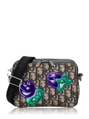 X KENNY SCHARF Oblique Patches Pouch with Strap Charcoal