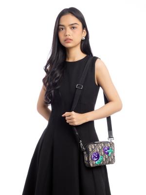 X KENNY SCHARF Oblique Patches Pouch with Strap Charcoal