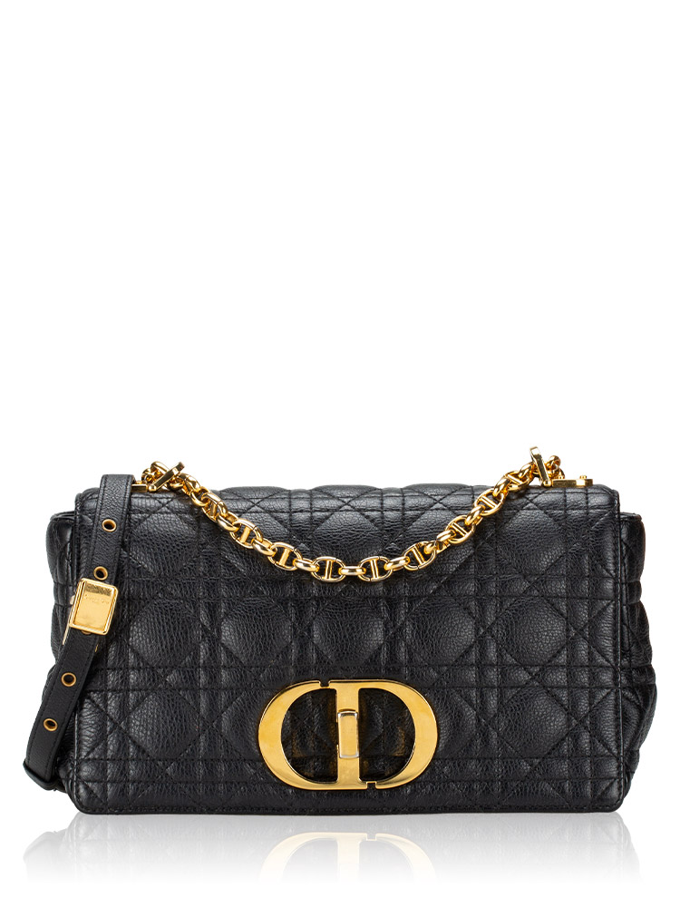 Supple Calfskin Cannage Caro Medium Shoulder Bag Black