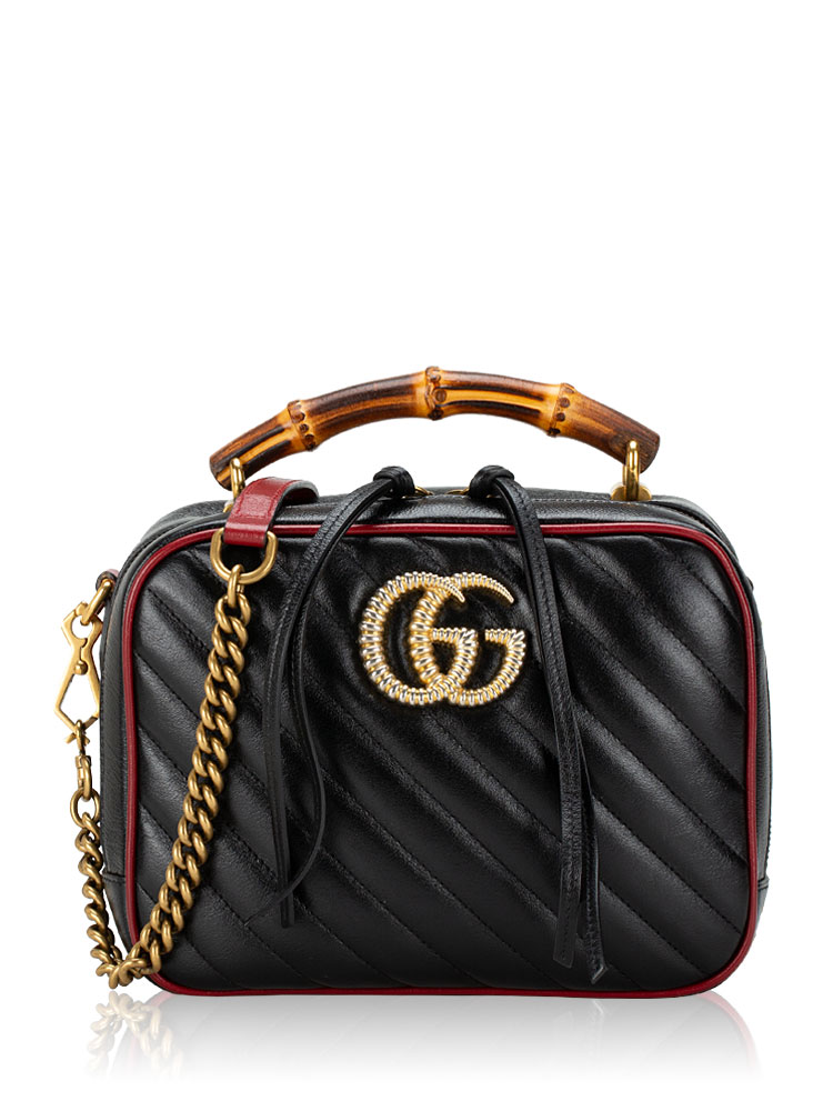 GG Marmont Matelasse Bamboo Top Handle Bag Black Romantic Cherry