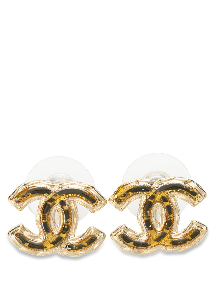CC Enamel Earrings Black Gold
