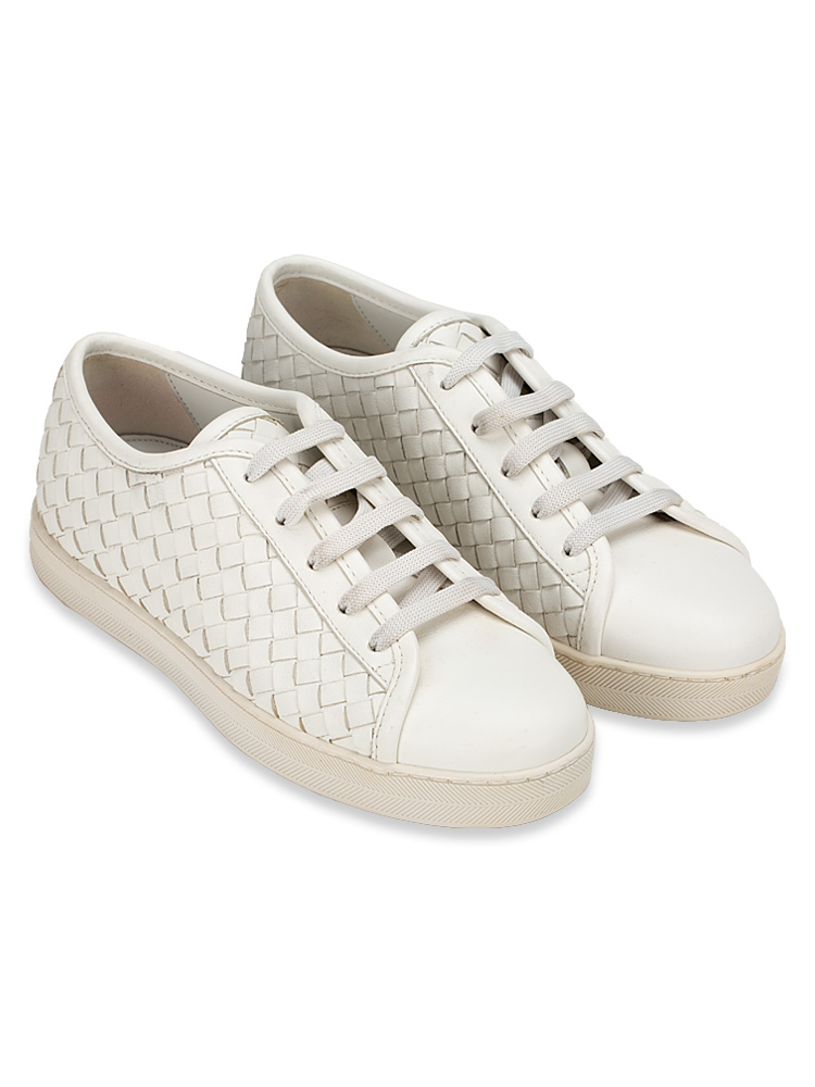 Nappa Intrecciato Low Top Sneakers White Sz 35