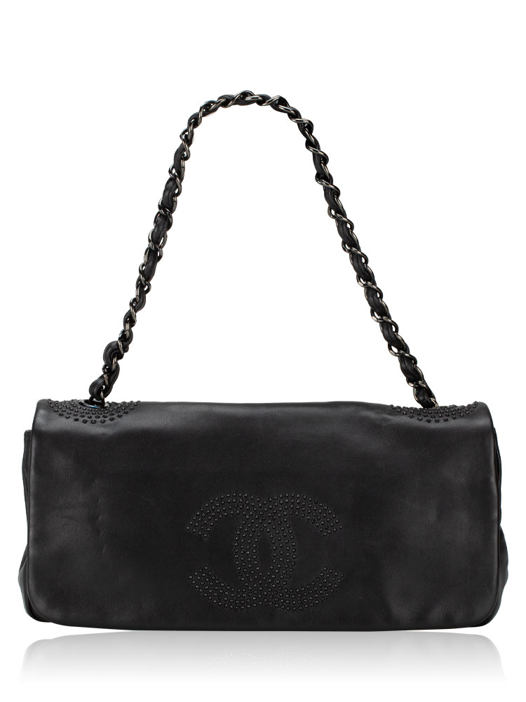 Lambskin Studded CC East West Flap Bag Black