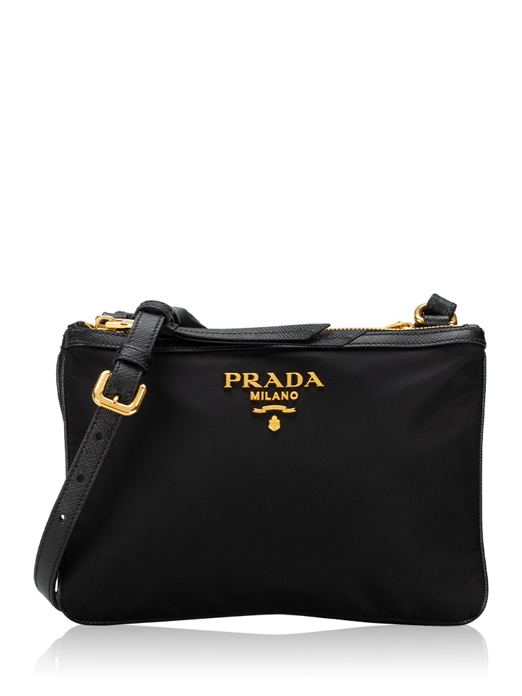 1BH046 Tessuto Soft Calf Double Zip Crossbody Nero