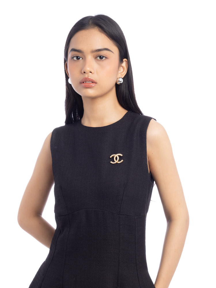 Rhinestone Pearl Coco Mark Brooch Gold