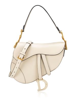 Smooth Calfskin Saddle Bag with Strap Dusty Ivory