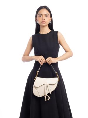 Smooth Calfskin Saddle Bag with Strap Dusty Ivory