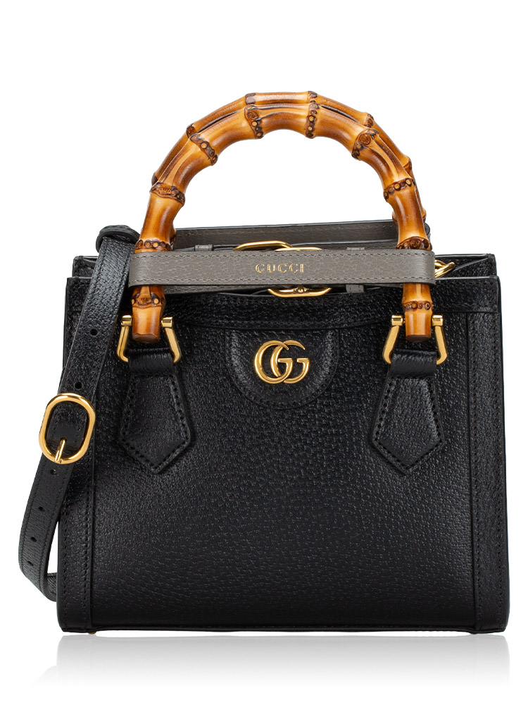 Calfskin Web Diana Bamboo Small Top Handle Tote Black