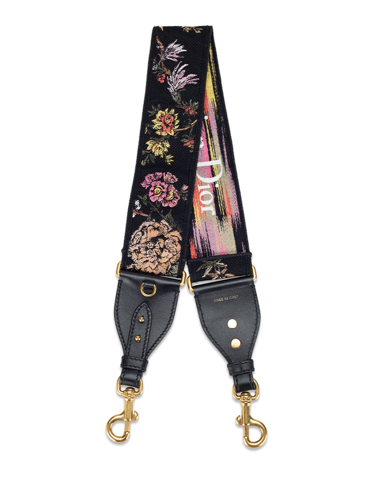 Canvas Embroidered Toile De Jouy Shoulder Strap Black Multicolor