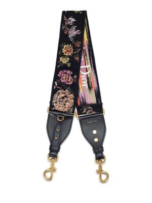 Canvas Embroidered Toile De Jouy Shoulder Strap Black Multicolor