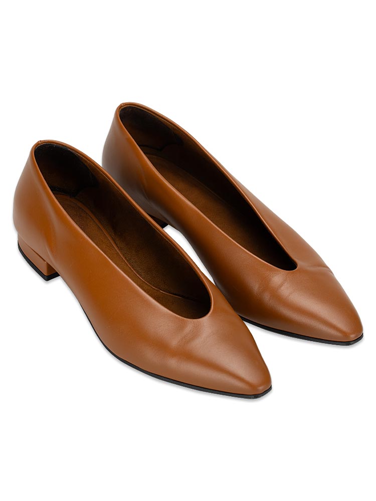 Calfskin Rebecca Ballet Flat Saddle Brown Sz 37