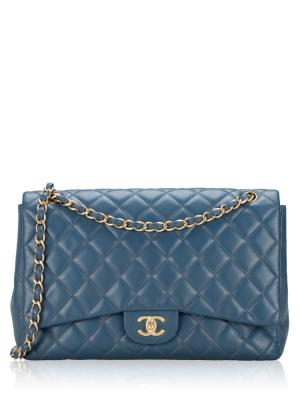 Lambskin Maxi Classic Single Flap Bag Blue