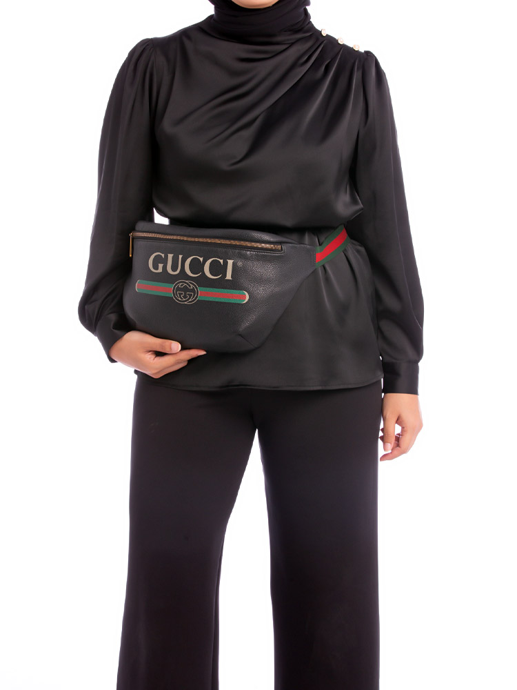 Grained Calfskin Logo Belt Bag Black