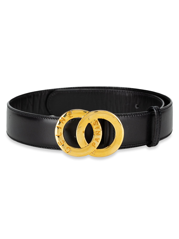 Vintage Calfskin Double Circle Belt Black Sz 65