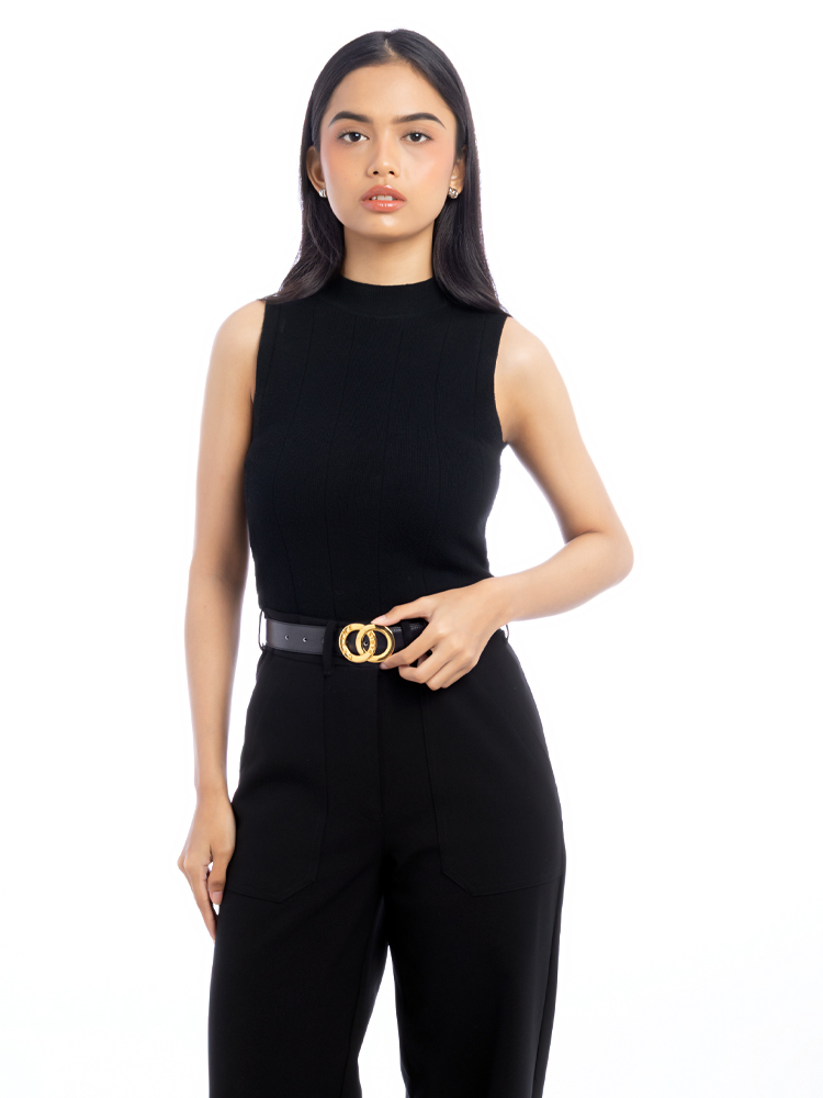 Vintage Calfskin Double Circle Belt Black Sz 65