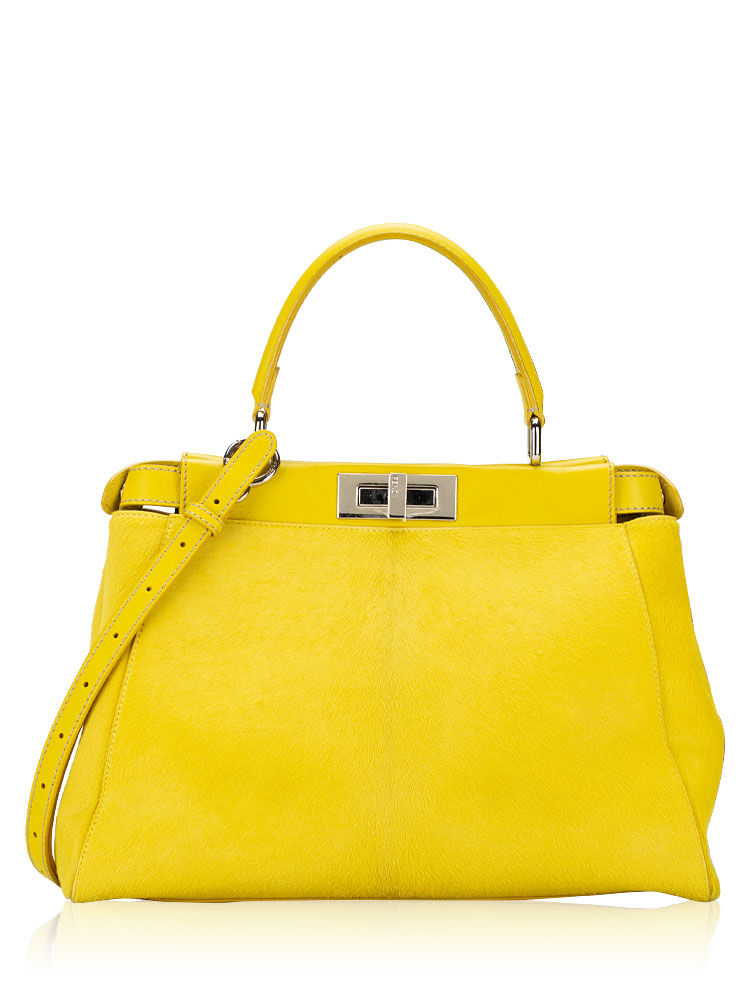 Vitello Apelo Calfskin Pony Hair Peekaboo Medium Satchel Yellow