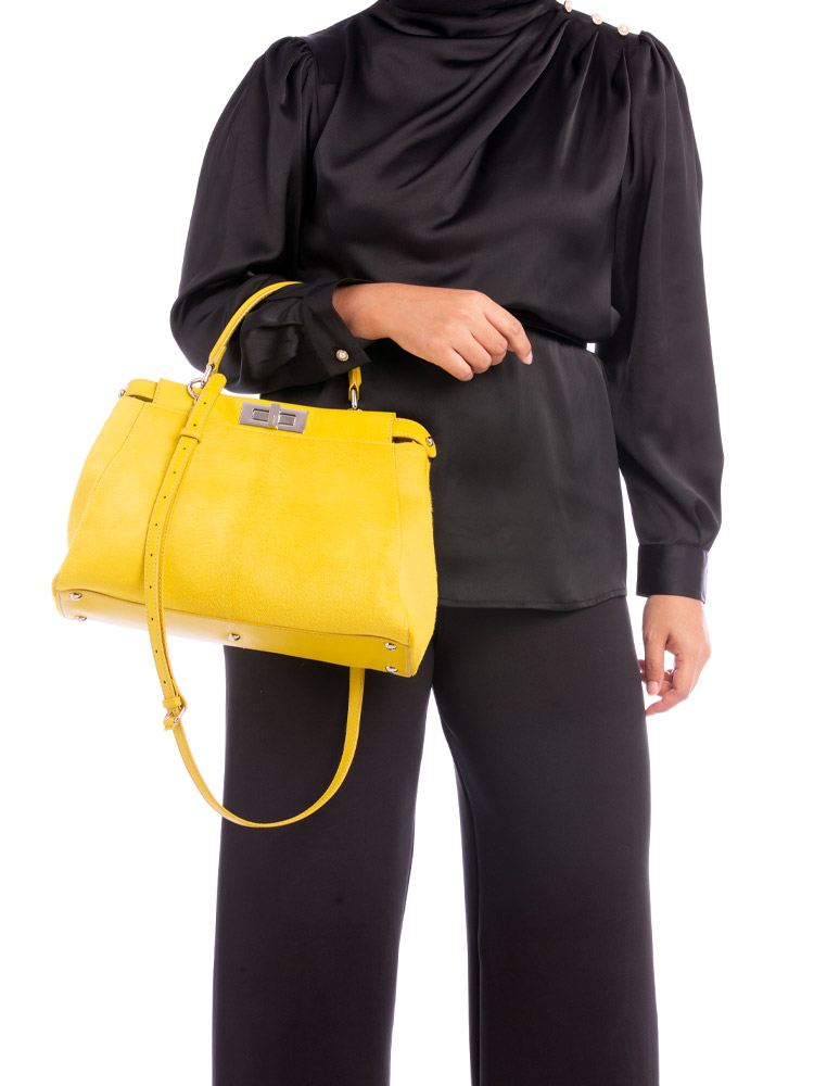 Vitello Apelo Calfskin Pony Hair Peekaboo Medium Satchel Yellow