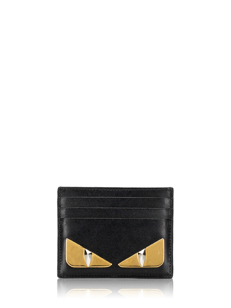 Vitello Liberty Lucido Metal Monster Eyes Card Holder Black Gold