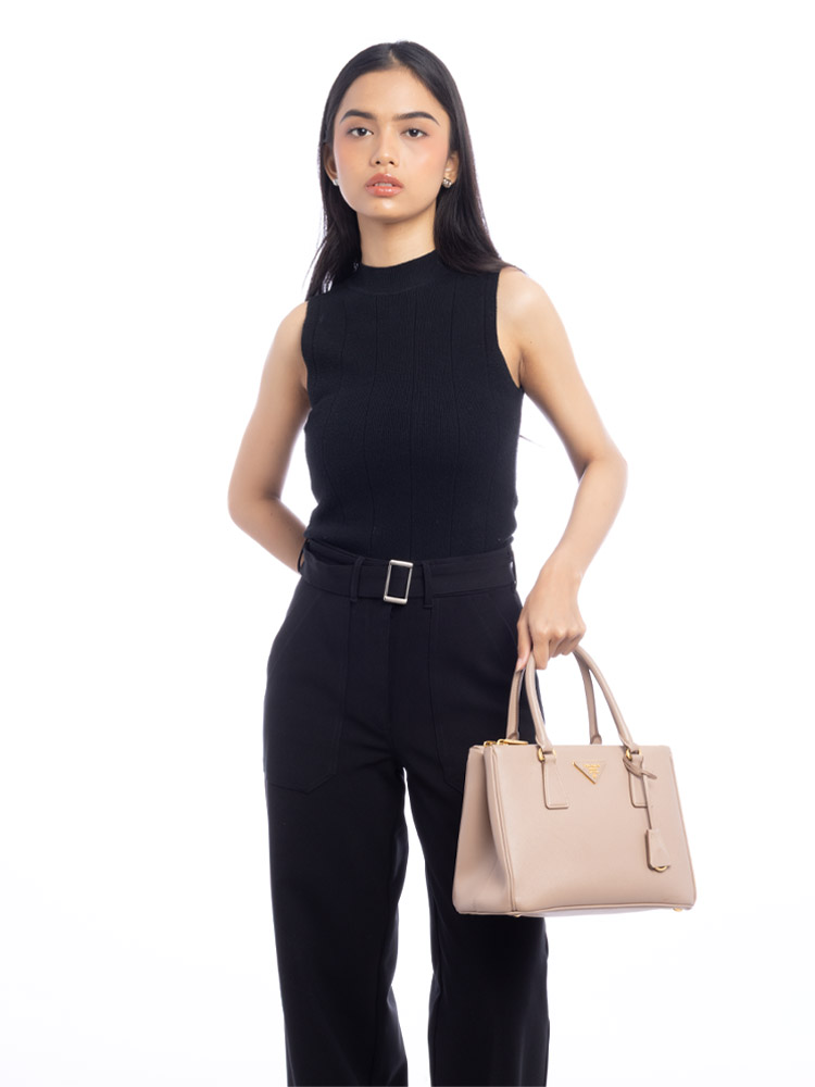 Saffiano Lux Double Zip Small Tote Cammeo