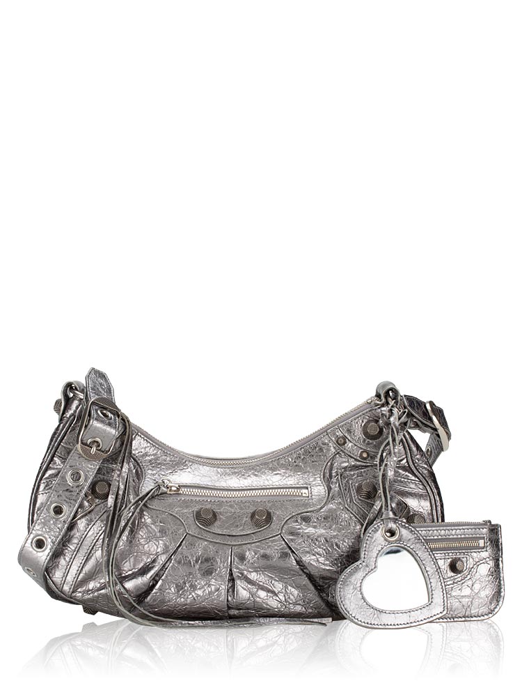 Metallic Le Cagole Small Shoulder Bag Silver