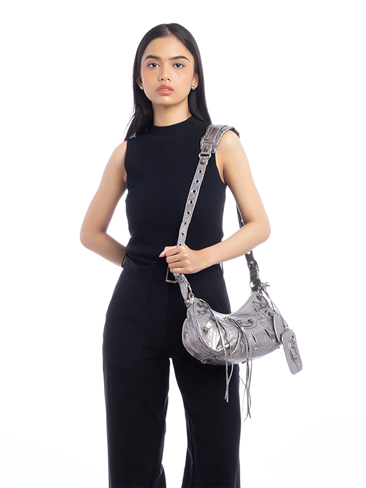 Metallic Le Cagole Small Shoulder Bag Silver