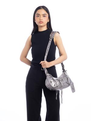 Metallic Le Cagole Small Shoulder Bag Silver