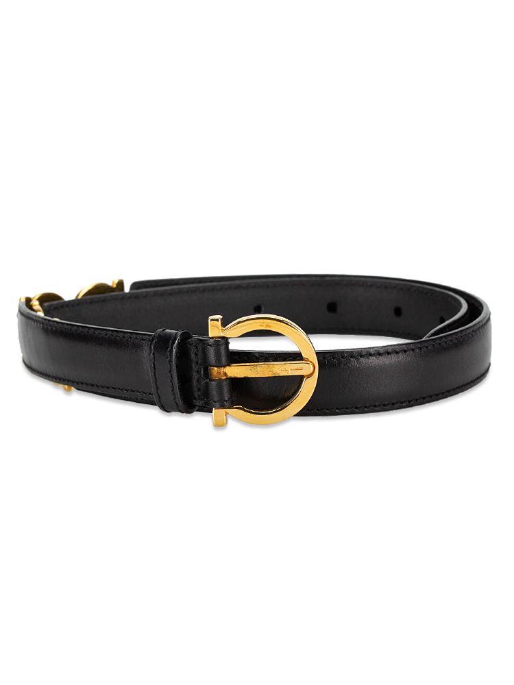 Vintage Calfskin Gancini Belt Black