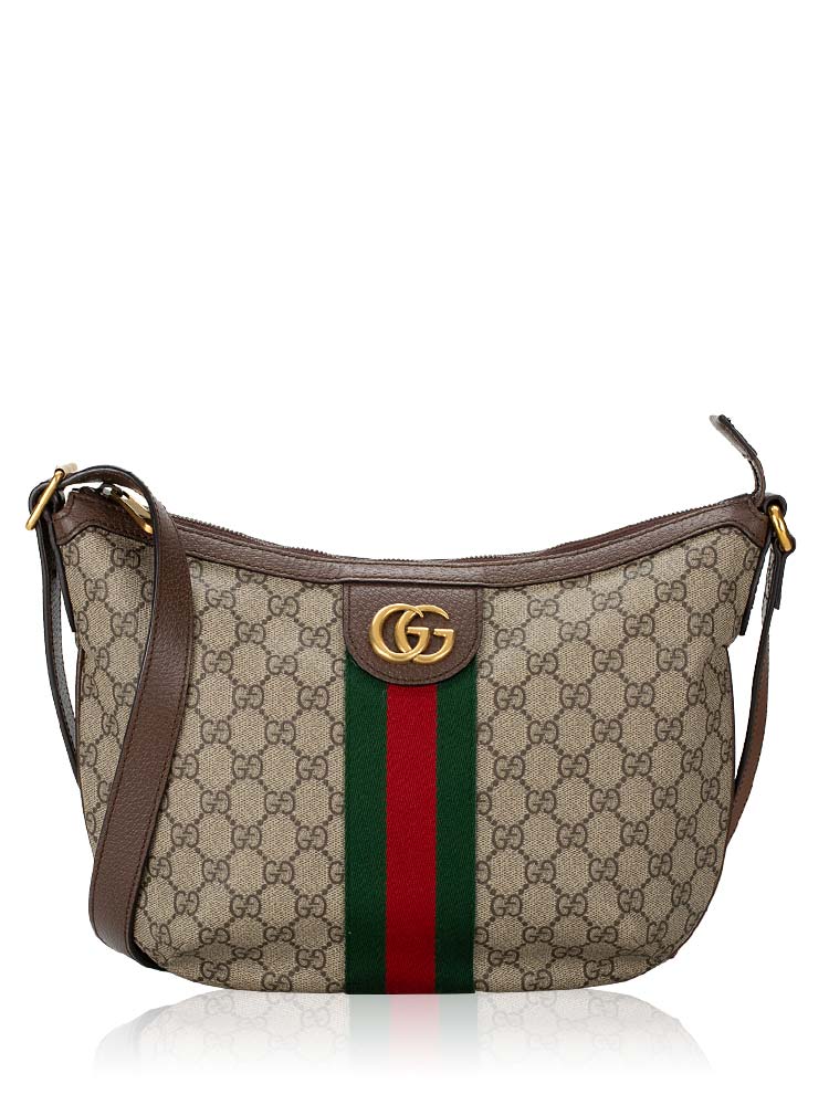 GG Supreme Web Ophidia Half Moon Small Hobo Brown