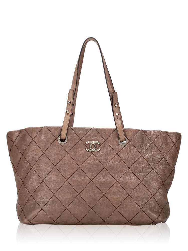 Glazed Calfskin On The Road Large Tote Brown