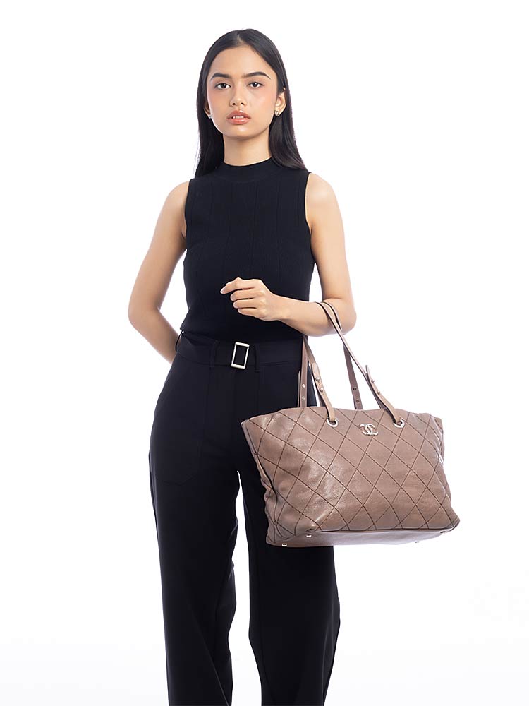 Glazed Calfskin On The Road Large Tote Brown