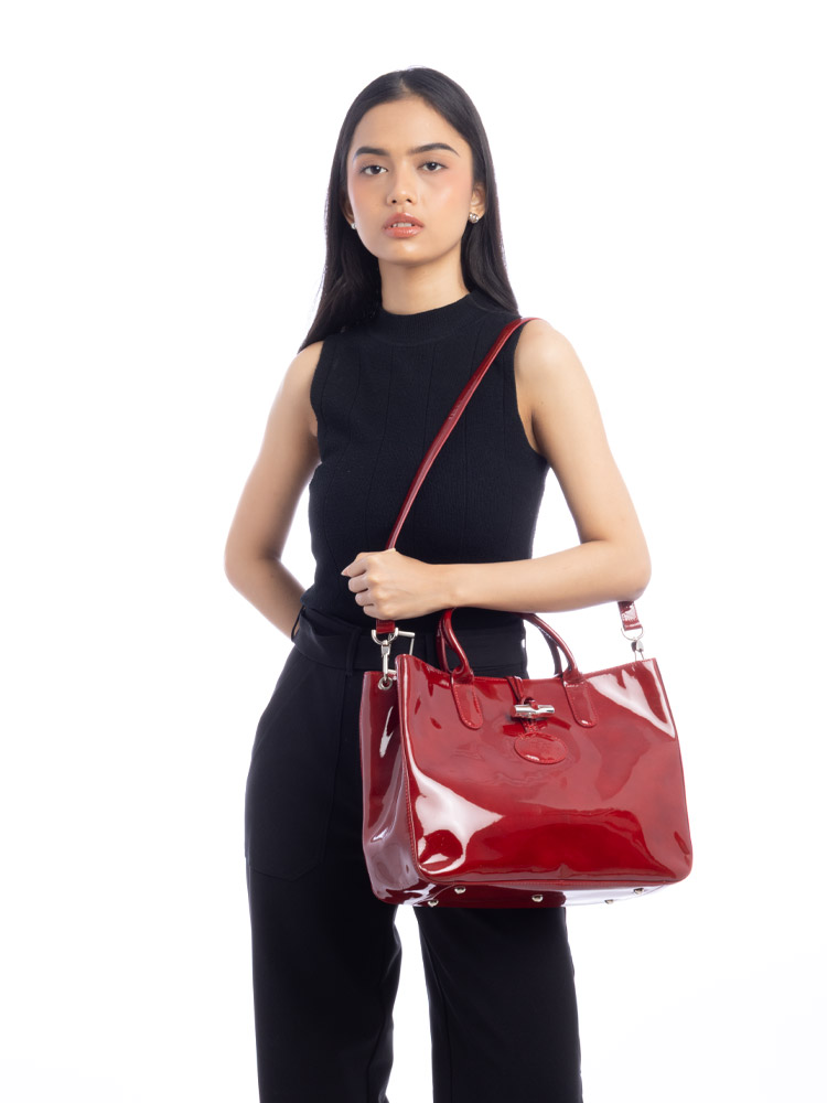 Roseau Patent Leather Tote Taupe