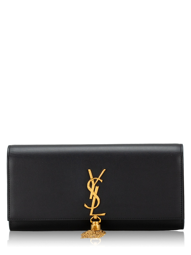 Smooth Calfskin Classic Monogram Tassel Clutch Black