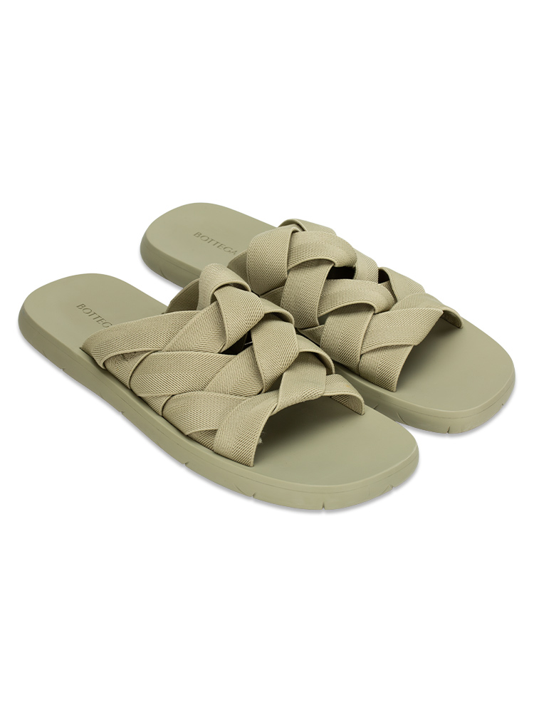 Nappa Intrecciato Starfish Plat Sandals Travertine Sz 45
