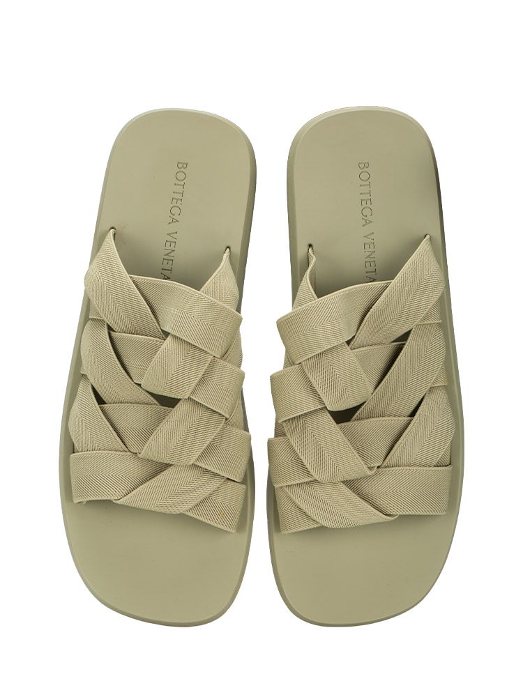 Nappa Intrecciato Starfish Plat Sandals Travertine Sz 45