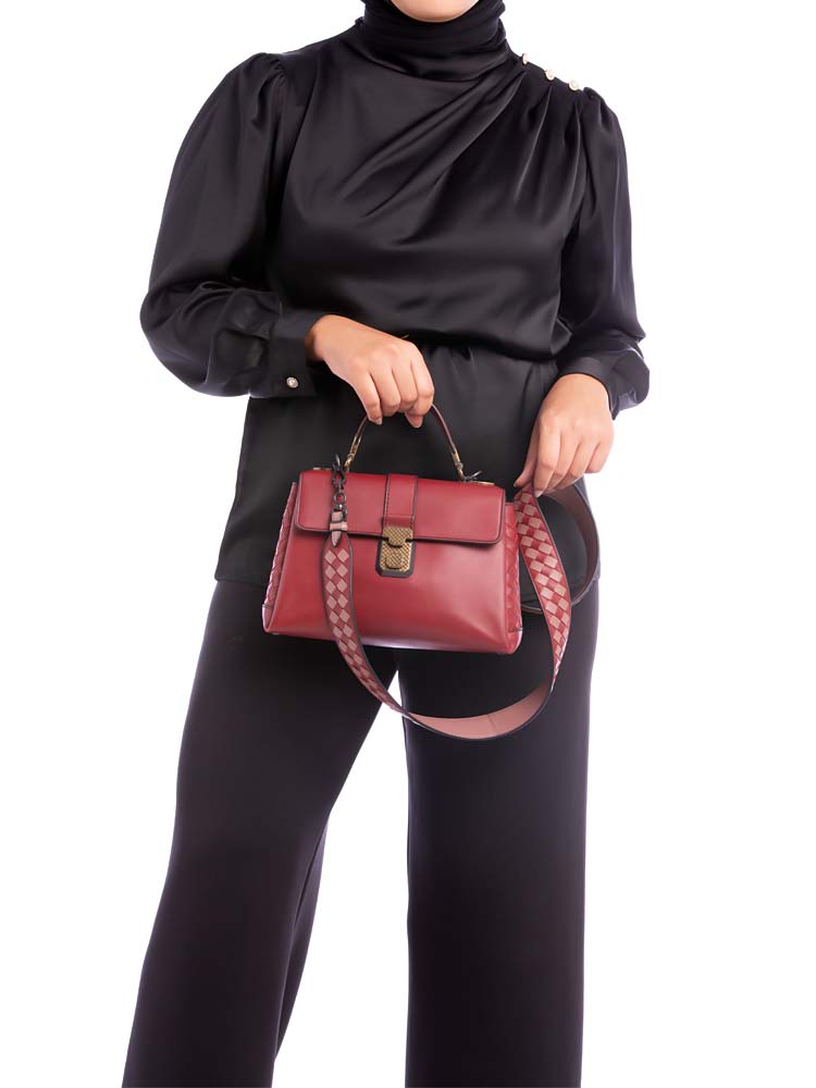 Nappa Piazza Small Top Handle Bag Burgundy Pink