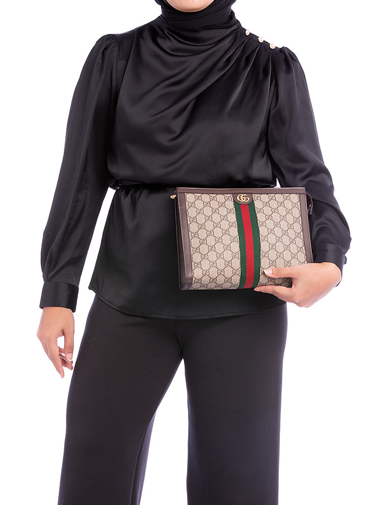 GG Supreme Web Ophidia Pouch Beige Ebony