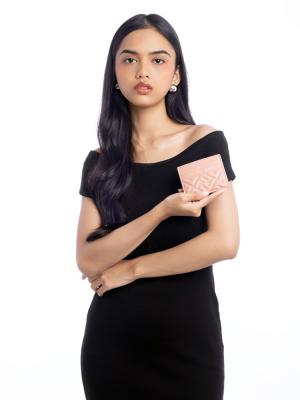 Nappa FF Embossed Baguette Card Case Ballet Rose