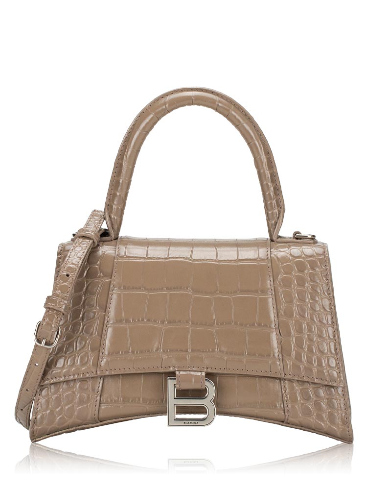 Calfskin Croco Effect Hourglass Small Top Handle Bag Dark Mink Grey