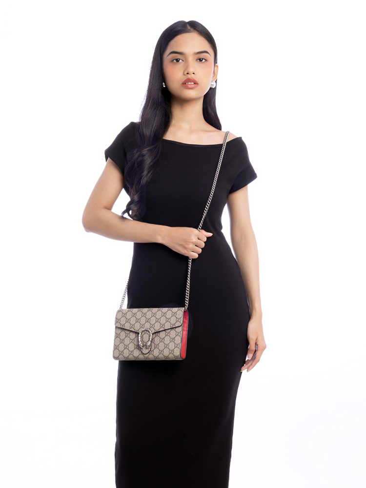 GG Supreme Dionysus Chain Wallet Beige Red