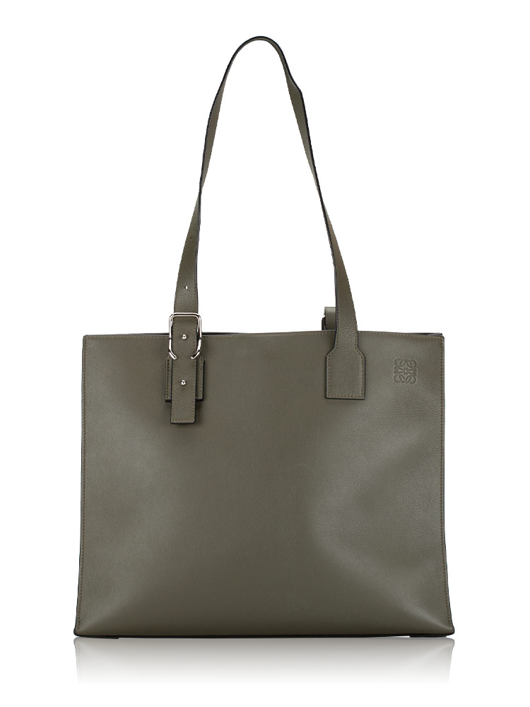 Calfskin Buckle Horizontal Tote Khaki Green