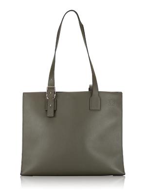 Calfskin Buckle Horizontal Tote Khaki Green