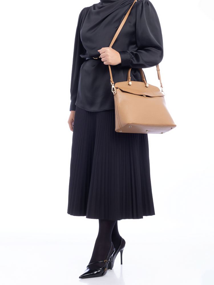 Leather My Piper Medium Top Handle Bag Light Brown