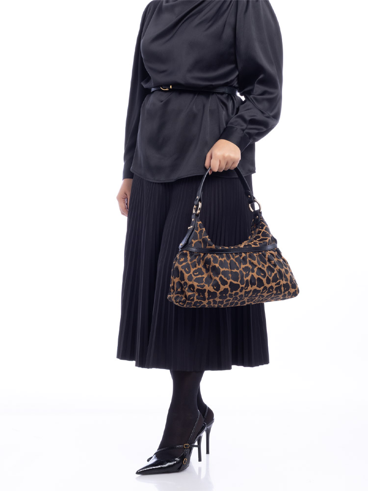 Canvas Leopard Chef Hobo Nero Tobacco