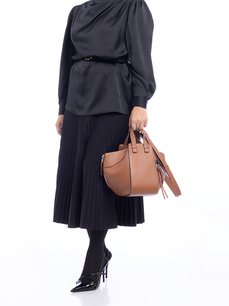 Grained Calfskin Hammock Small Shoulder Bag Tan