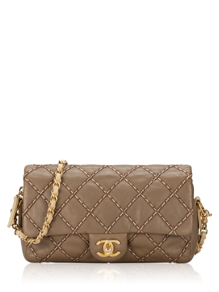 Calfskin Chic Stitch Paris-Dallas Small Flap Bag Brown