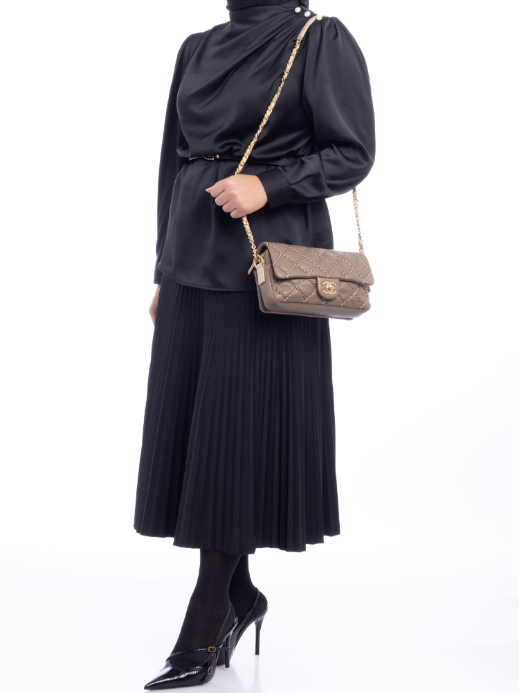 Calfskin Chic Stitch Paris-Dallas Small Flap Bag Brown