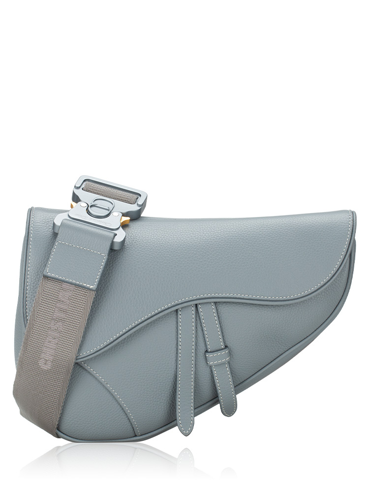 Mens Grained Calfskin Saddle Bag Cloud Blue