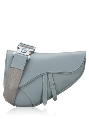 Mens Grained Calfskin Saddle Bag Cloud Blue